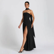 Summer Elegant Fashion Sexy Slit Backless Evening Party Ceremony Flowy Long Dresses For Women Dress With Scarf thumbnail 4
