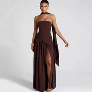 Summer Elegant Fashion Sexy Slit Backless Evening Party Ceremony Flowy Long Dresses For Women Dress With Scarf thumbnail 1