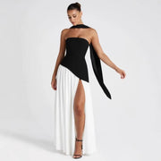 Summer Elegant Fashion Sexy Slit Backless Evening Party Ceremony Flowy Long Dresses For Women Dress With Scarf thumbnail 2