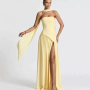 Summer Elegant Fashion Sexy Slit Backless Evening Party Ceremony Flowy Long Dresses For Women Dress With Scarf thumbnail 6